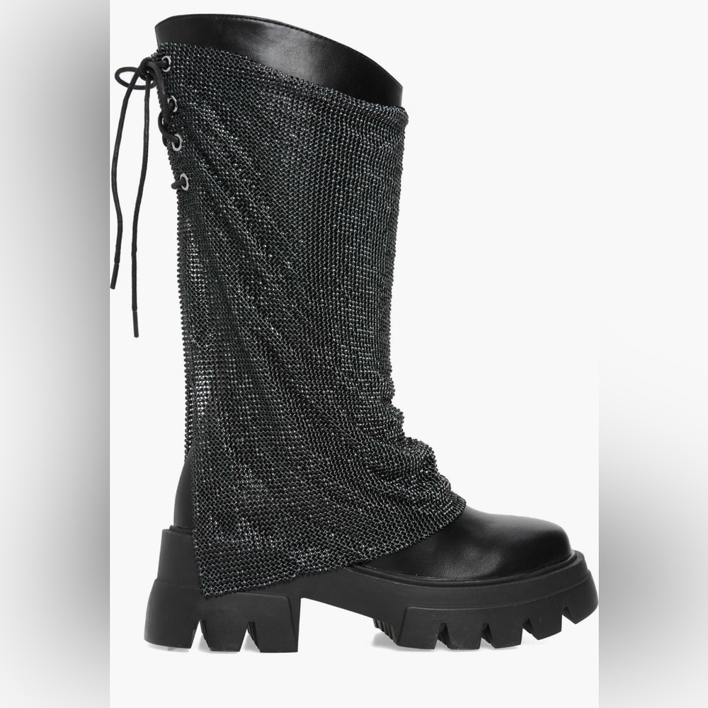 Azalea Wang Bloomfield Crystal Chainmail Boots New in box